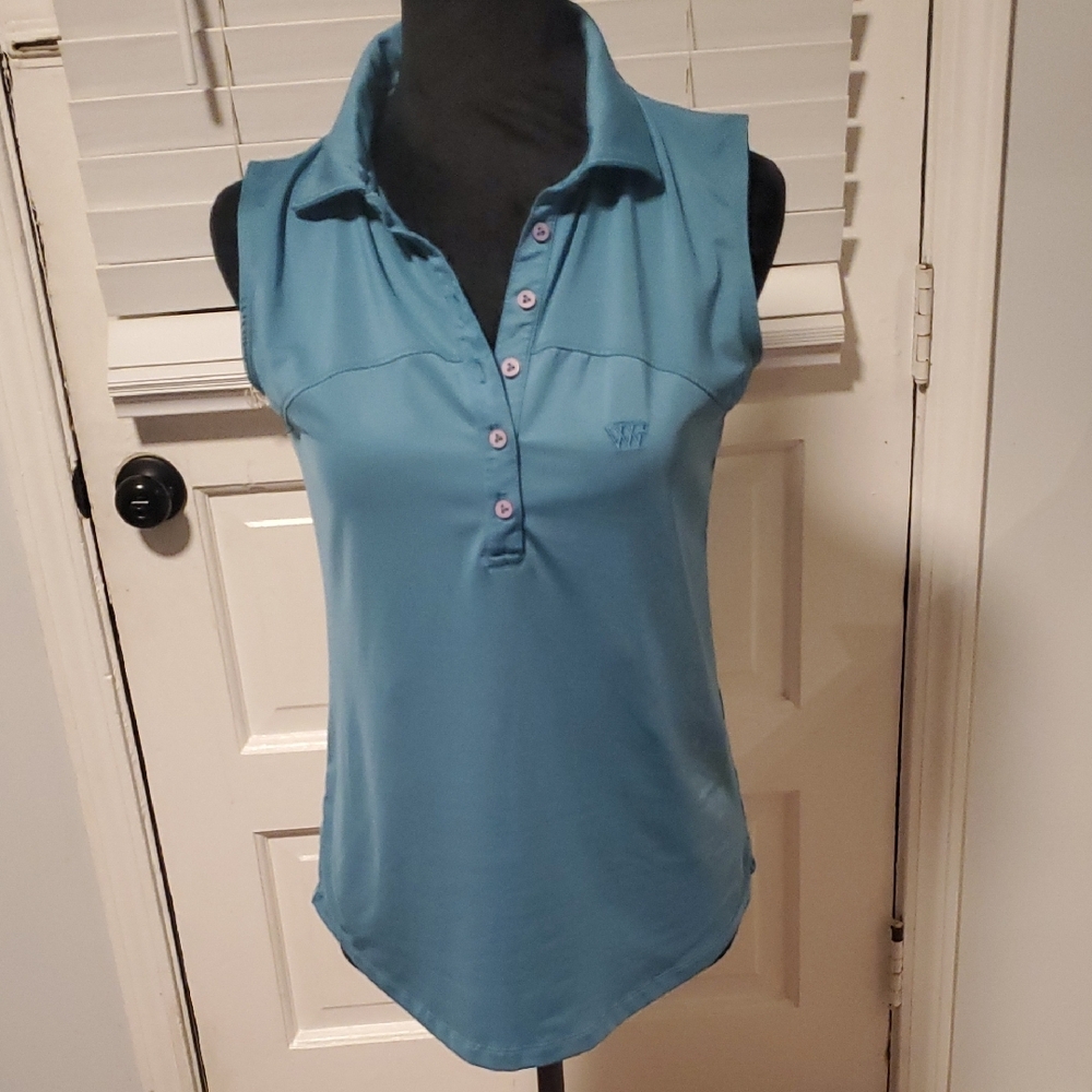 W By Worrh Women's Sleeveless Teal Blue Polo Top